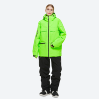 
                  
                    Women's waterproof 2L snow jacket and pants - neon green jacket with black pants, for skiing and snowboarding
                  
                