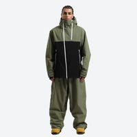 
                  
                    Men's colorblock ski anorak set - olive green and black colorblock, on-model front view, for skiing and snowboarding
                  
                