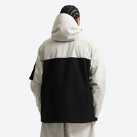 
                  
                    Men's waterproof 2L snow jacket and pants - cream and black colorblock, on-model back hood view, for skiing and snowboarding
                  
                