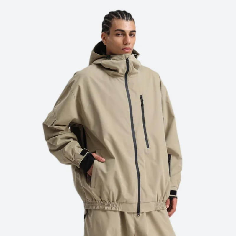 Unisex waterproof 3L snow anorak jacket and pants - tan jacket, for cold-weather winter sports
