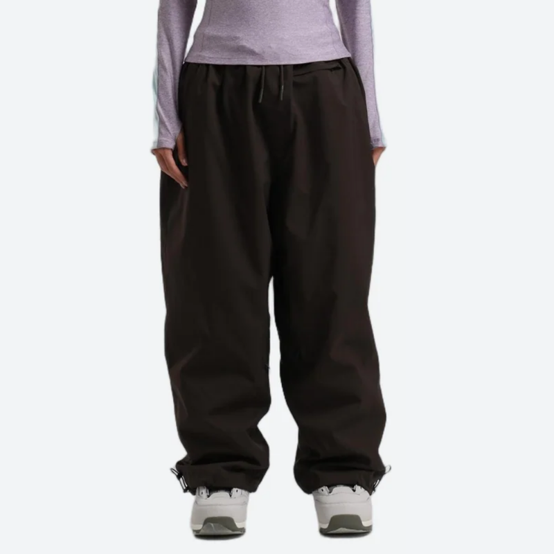Women's breathable 2-layer snowboard jacket and pants - lavender base layer top with coffee brown snow pants