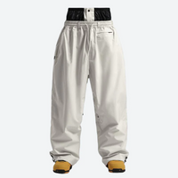 
                  
                    Men's 2-layer snowboard jacket and wide-leg pants - white snow pants, flat lay front view, for skiing and snowboarding
                  
                