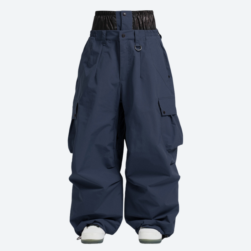 Men's breathable 3-layer ski pants with mesh vents - navy cargo snow pants, for powder and piste riding