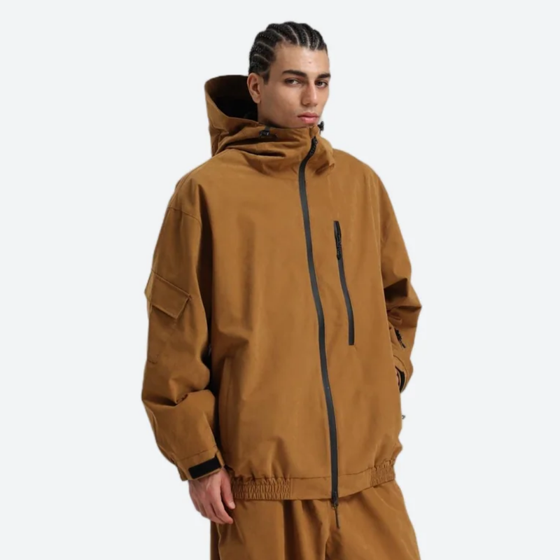 Breathable 3-layer ski pullover with balloon pants - coffee brown jacket, for skiing and snowboarding