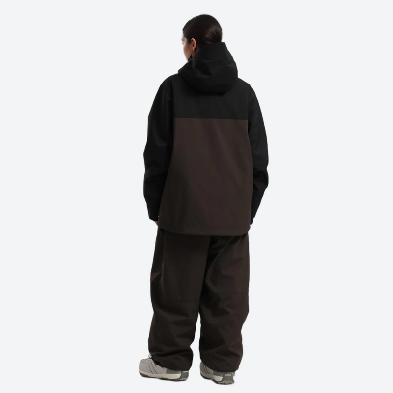 Women's breathable 2-layer snowboard jacket and pants - black and coffee brown colorblock jacket with coffee pants