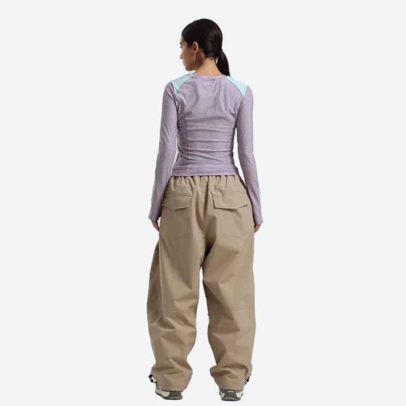 Women's breathable 2-layer snowboard jacket and pants - tan snow pants, for powder days and winter commute