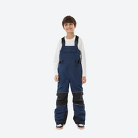 
                  
                    Youth 3-layer ski suit with bib pants - navy bib pants with black knee patches, for cold-weather winter outdoor fun
                  
                