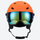 Snow helmet for skiing and snowboarding - matte orange snow helmet with mirror goggles, front view, for resort ski days