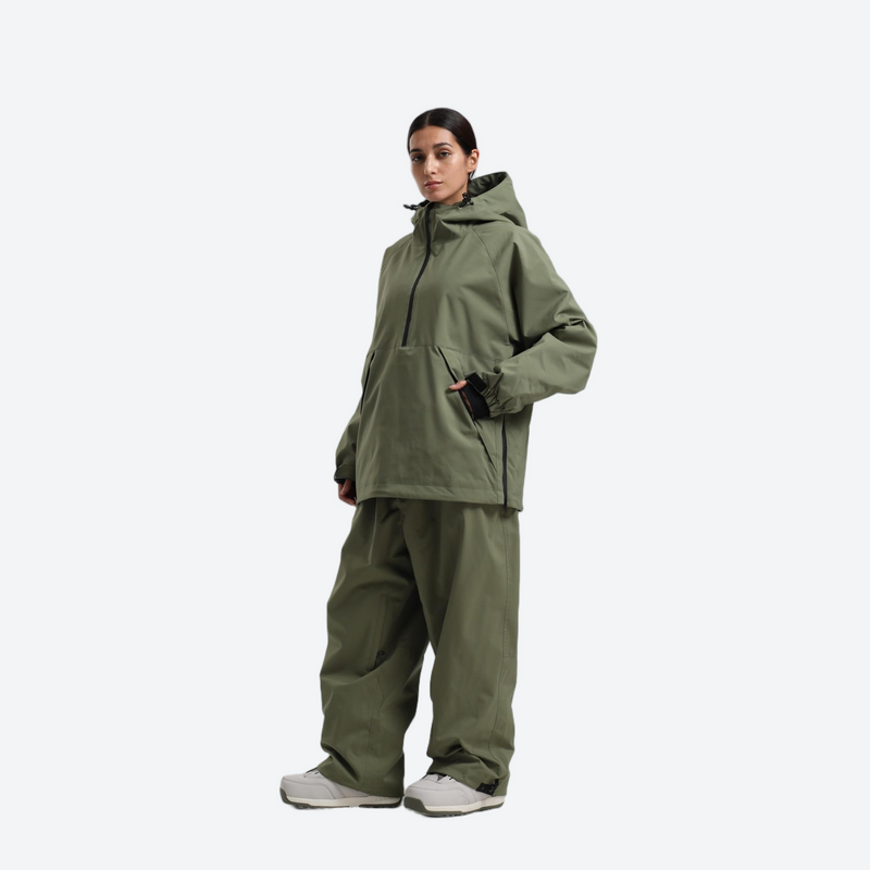 Women's waterproof 2L anorak snow jacket and pants - sage green anorak jacket with sage pants, for cold-weather winter sports