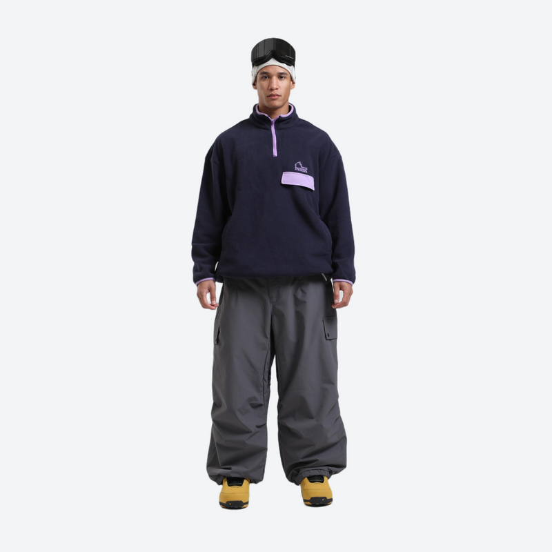 Waterproof 3L cargo snow pants - gray snow pants, on-model front view, for cold-weather winter sports