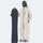 Waterproof snow jacket and pants set - cream, on-model front with upright snowboard, for skiing and snowboarding
