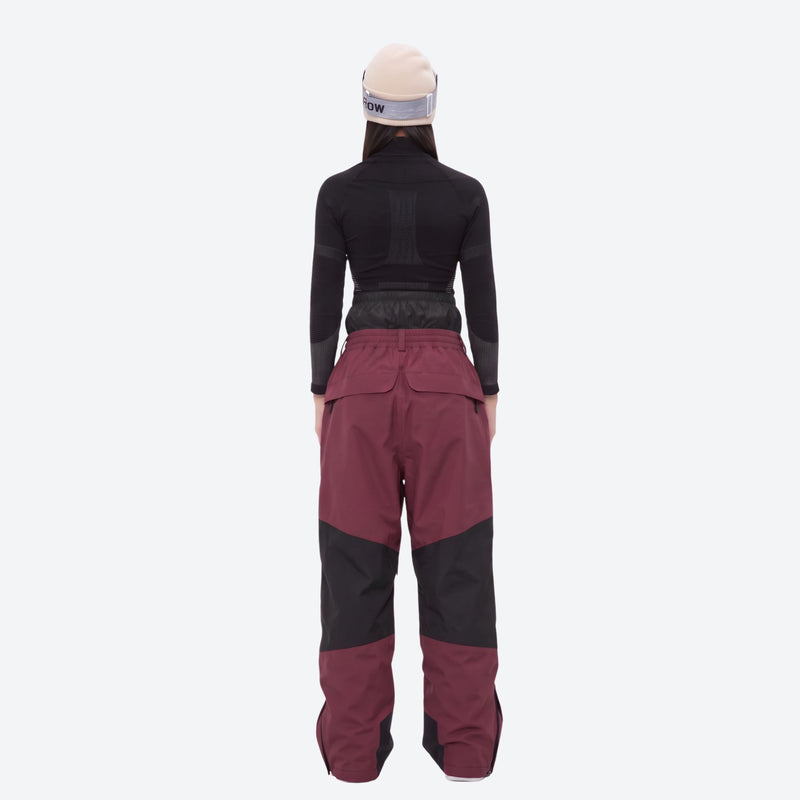 Colorblock snowboard jacket and pants set - women's wine colorblock pants with black base layer, for powder and piste riding