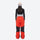 Breathable ski jacket and snow pants combo - women's orange colorblock pants with black base layer, on-model back view