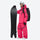 Waterproof snow jacket and pants set - rose pink, on-model front with snowboard and backpack, for resort and backcountry days