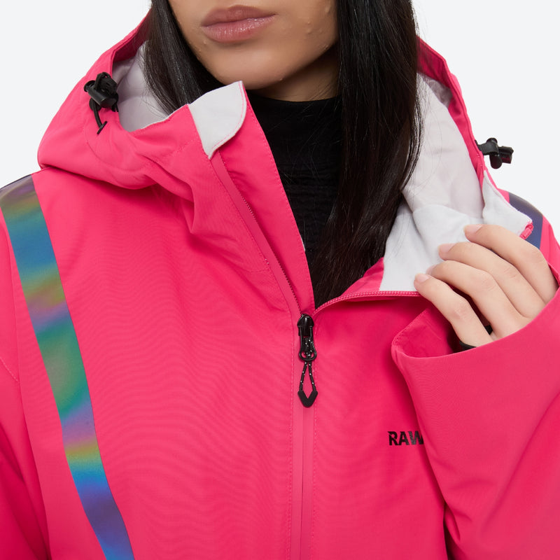 Women's waterproof snow jacket and pants set - pink jacket, for powder days and winter commute