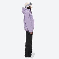 
                  
                    Colorblock snowboard jacket and pants set - lavender, on-model side view, for resort and backcountry days
                  
                