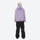 Colorblock ski jacket and pants set - women's solid lavender, on-model back hood view, for cold-weather winter sports
