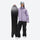 Waterproof snow jacket and pants set - lavender, on-model front with upright snowboard, for cold-weather winter sports