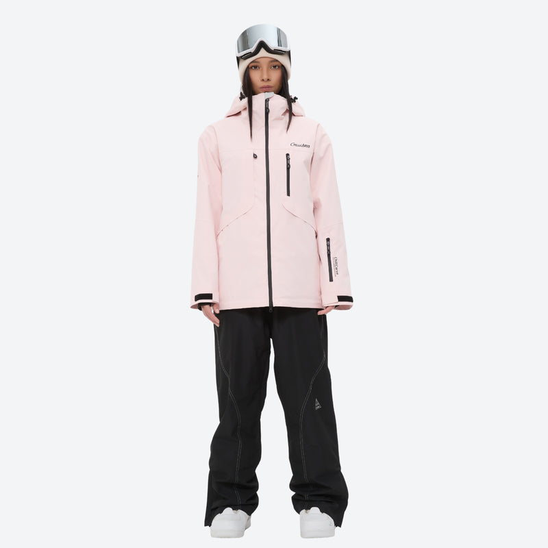 Waterproof 2L snow jacket and pants set - women's solid light pink, for all-mountain and backcountry days