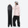 Waterproof snow jacket and pants set - light pink, on-model front with upright snowboard, for cold-weather winter sports