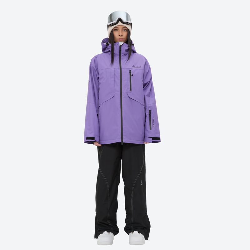 Breathable 2L snowboard jacket and pants - women's solid purple, for cold-weather winter sports