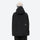 Breathable ski jacket and snow pants combo - women's black slim fit, on-model back hood view, for powder and piste riding