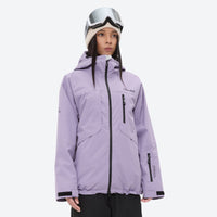 
                  
                    Waterproof snow jacket and pants set - lavender, on-model front view, for skiing and snowboarding
                  
                
