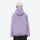 Colorblock snowboard jacket and pants set - lavender, on-model back hood view, for powder and piste riding
