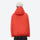 Colorblock ski jacket and pants set - women's solid orange-red, on-model back hood view, for cold-weather winter sports