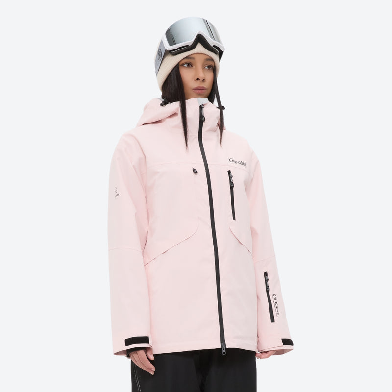 Colorblock ski jacket and pants set - women's solid light pink, for cold-weather winter sports
