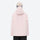 Colorblock snowboard jacket and pants set - light pink, on-model back hood view, for powder and piste riding