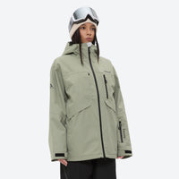 
                  
                    Women's 2-layer breathable snowboard jacket and bibs - sage green, for resort and street wear
                  
                