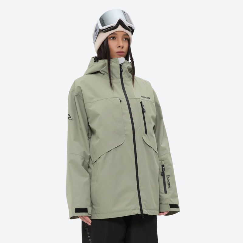 Women's 2-layer breathable snowboard jacket and bibs - sage green, for resort and street wear