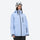 Colorblock ski jacket and pants set - women's solid sky blue, on-model three-quarter front view, for resort and powder riding