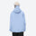 Waterproof snow jacket and pants set - sky blue, on-model back hood view, for resort and backcountry days