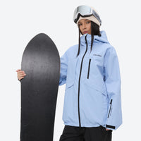 
                  
                    Colorblock ski jacket and pants set - women's solid sky blue, for all-mountain and backcountry days
                  
                