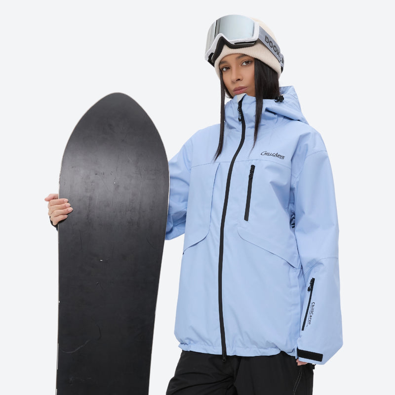 Colorblock ski jacket and pants set - women's solid sky blue, for all-mountain and backcountry days