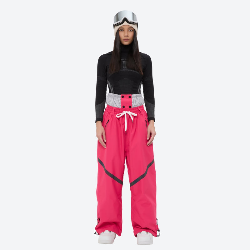 Women's snowboard jacket and wide-leg pants - pink snow pants with black top, for powder days and winter commute