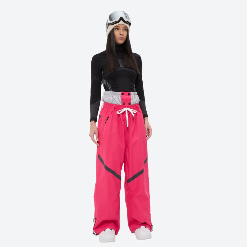 Women's waterproof snow jacket and pants set - pink snow pants with black top, for cold-weather winter sports