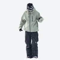 
                  
                    Waterproof snow jacket and pants set - sage green jacket with black pants, for powder and piste riding
                  
                