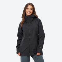 
                  
                    Women's hardshell snowboard jacket with zip vents - black hardshell jacket, on-model front view, for hiking and travel
                  
                