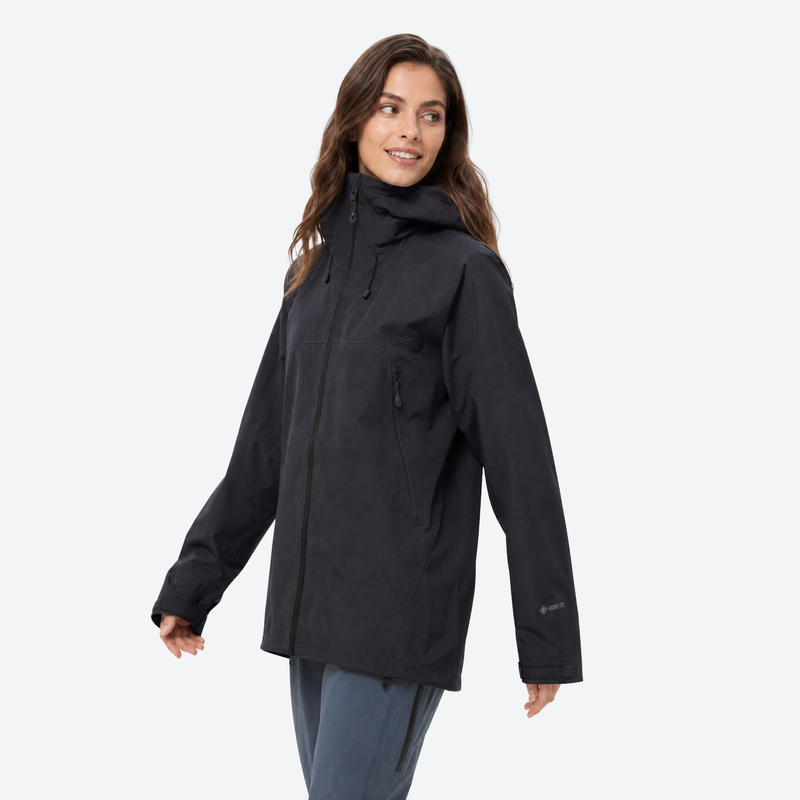 Women's waterproof 3L hardshell ski jacket - black hardshell jacket, for cold-weather winter sports
