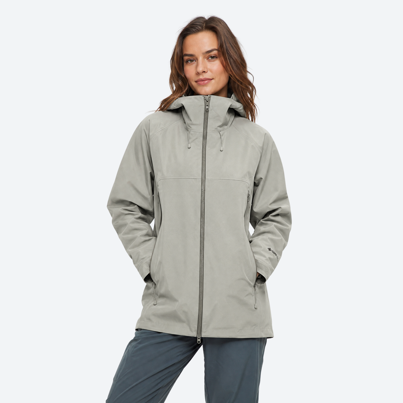 Women's hardshell snowboard jacket with zip vents - light gray hardshell jacket, for cold-weather winter sports