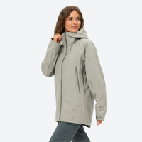 
                  
                    Women's breathable lightweight 3-layer shell with hood - light gray hardshell jacket, for resort and backcountry days
                  
                