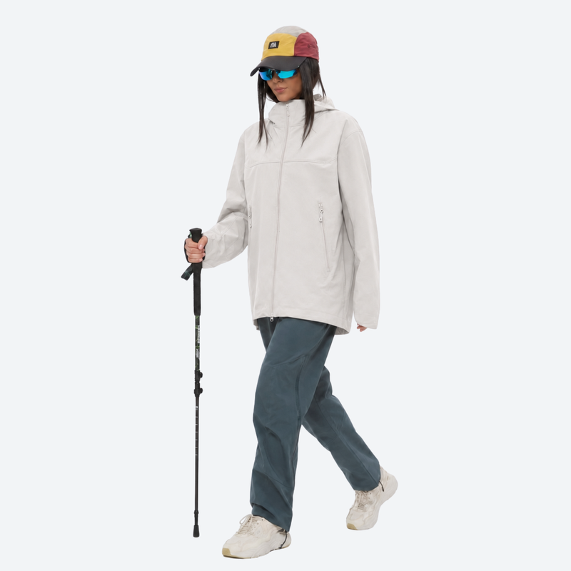 Women's light water-repellent hiking jacket - white softshell jacket, for spring and autumn outdoor wear