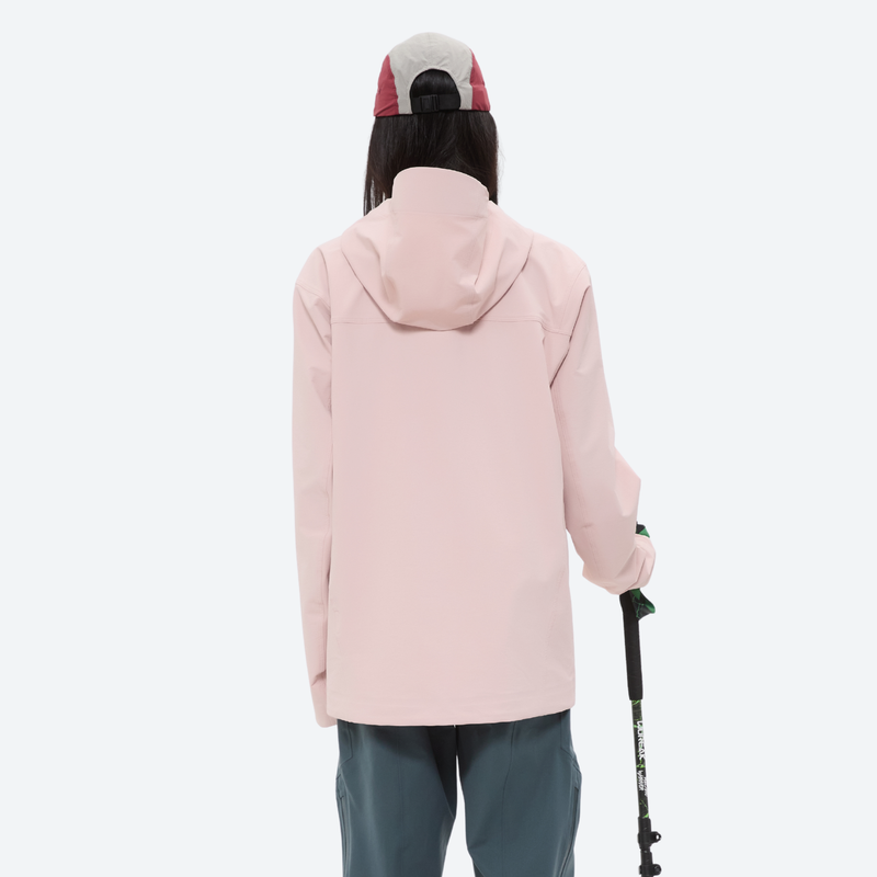 Women's waterproof softshell lightweight jacket - pink softshell jacket, on-model back view, for light rain protection