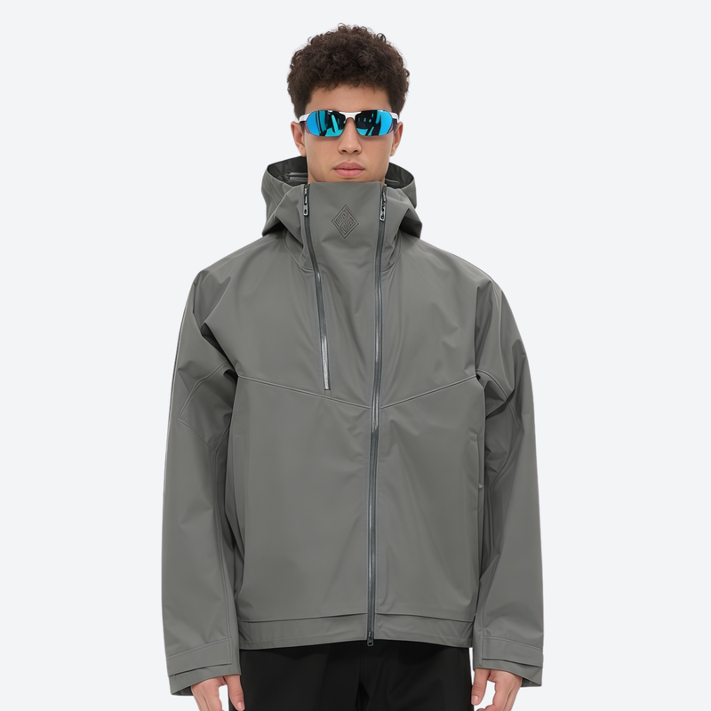 Men's waterproof 3L hardshell ski jacket - gray hardshell jacket, on-model front view, for resort and backcountry days