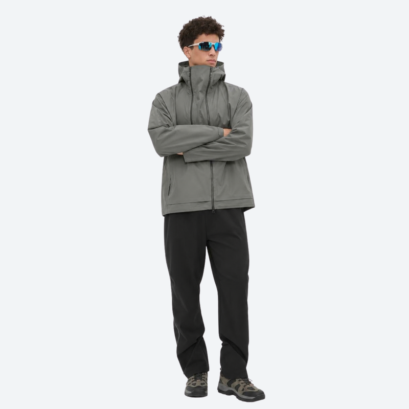 Men's breathable 3-layer shell with high collar hood - gray hardshell jacket, for powder and piste riding