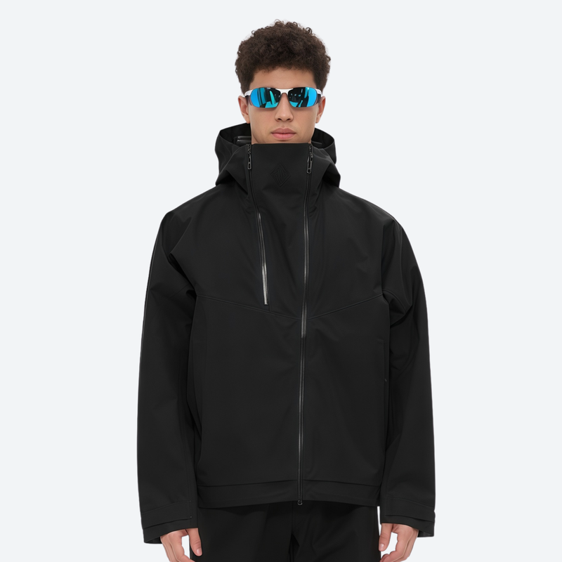Men's hardshell snowboard jacket with taped seams - black hardshell jacket, for resort and backcountry days