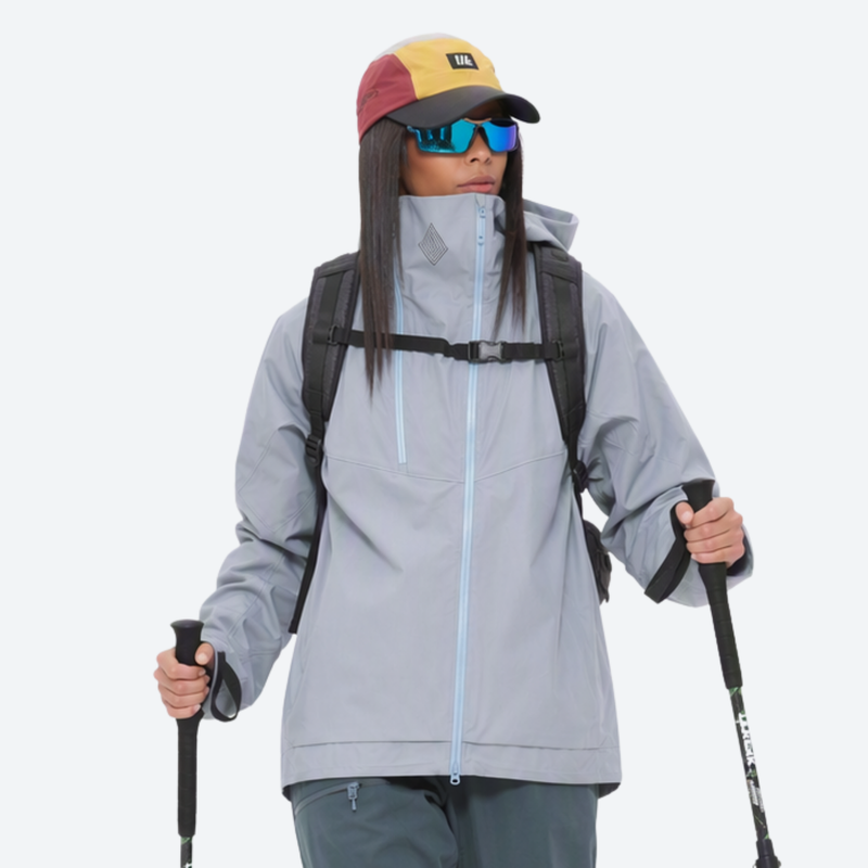 Women's waterproof 3L hardshell ski jacket - light gray hardshell jacket, for cold-weather winter sports